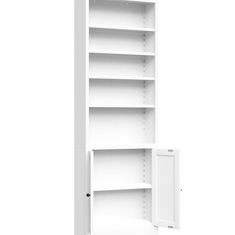 Bibliothèque à 5 niveaux en métal blanc industriel, hauteur de 71 pouces avec porte et tablettes réglables pour la bibliothèque d'organisation