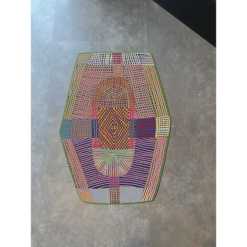 Tapis décoratif multicolore à motif géométrique hexagonal, Rectangle 3 pi 11,24 po x 5 pi 10,87 po