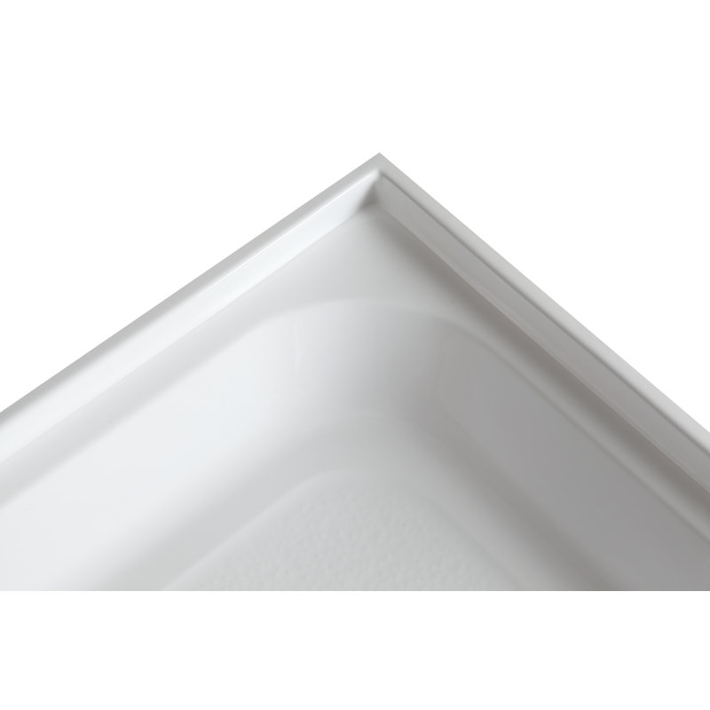 White Acrylic and Fiberglass Rectangular Shower Base with Left Drain