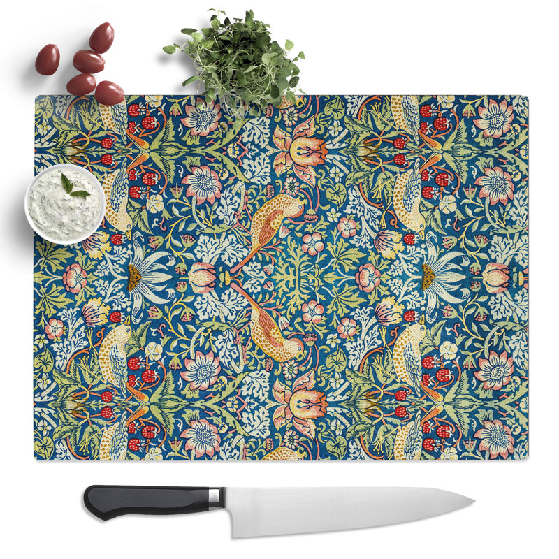 Strawberry Thief Vol.2 Print By William Morris Pattern  Glass Chopping Board