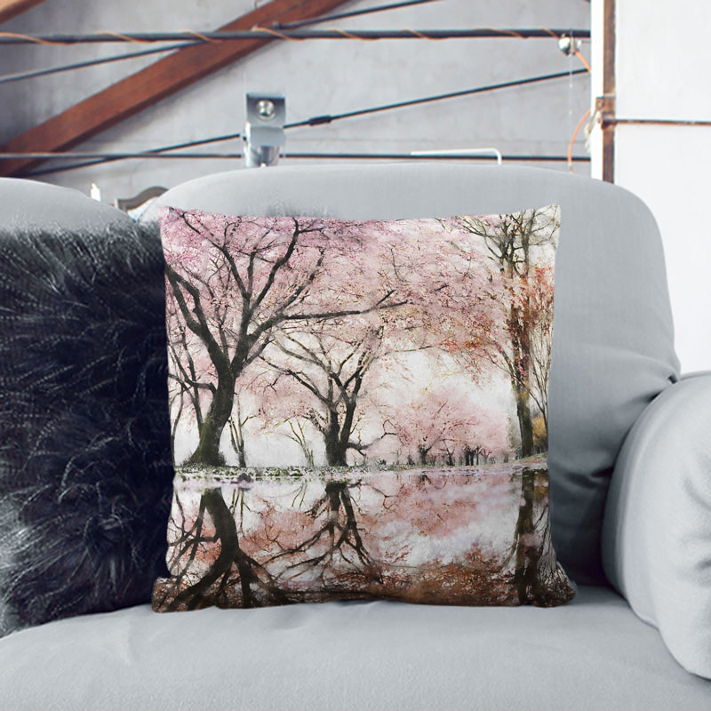 Reflection of the Blossom Trees Painting Cushion with Filling, Stone, 55cm H x 55cm W x 20cm D