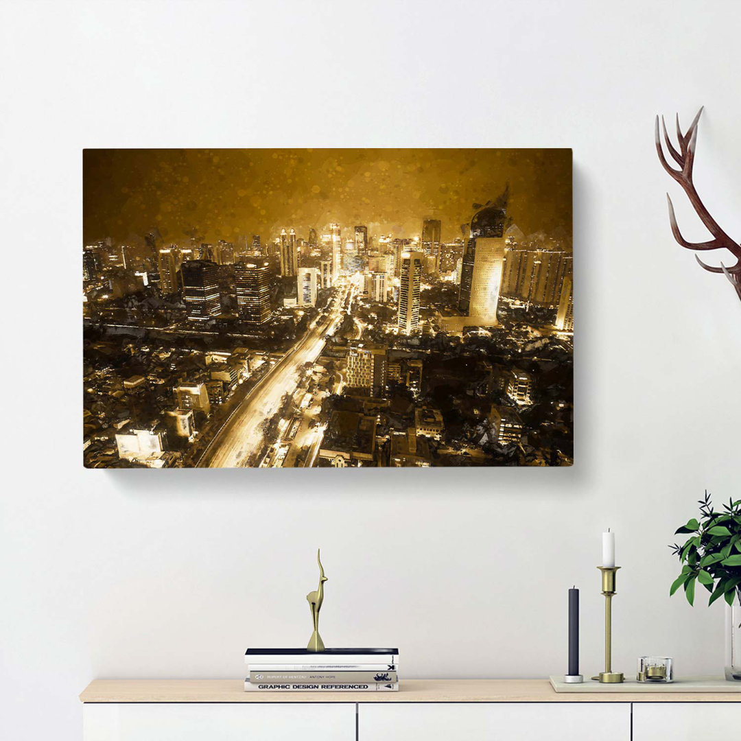 Golden Jakarta Skyline in Abstract - Wrapped Canvas