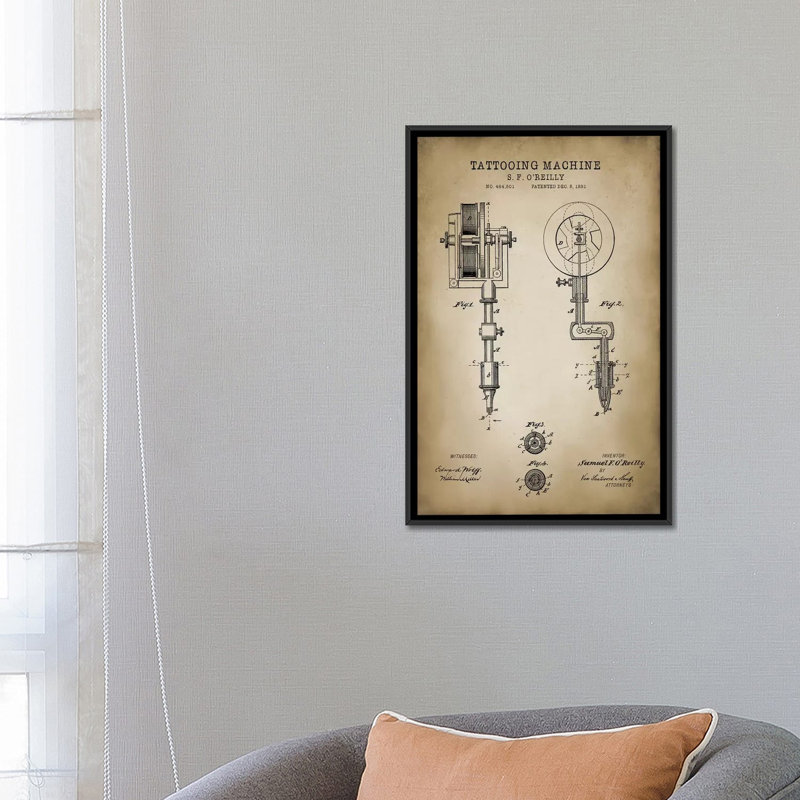 Patent Print Store " Tattoo Patent " by PatentPrintStore, 26" H x 18" W x 1.5" D, Black Framed Canvas, No Mat