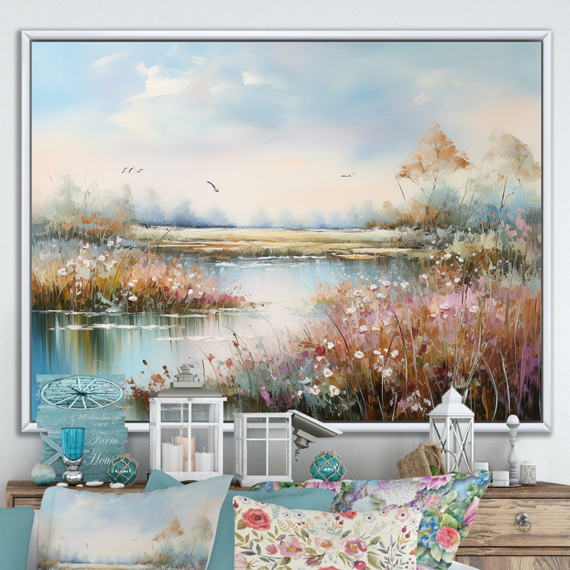 «Flower Meadow Charm» sur impression sur toile, Cadre flottant blanc, H 12 po x l 20 po x P 1 po