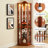 Oak Lighted Curio Cabinet With Customizable Shelves And Elegant Design Classy Display Adjustable Fine Details-7189590