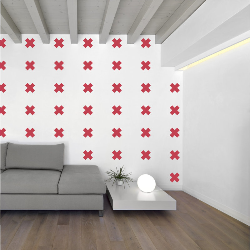 Décalcomanie murale à motifs croisés suisses, H 3 po x l 3 po x P 0,01 po, Rouge Dahlia