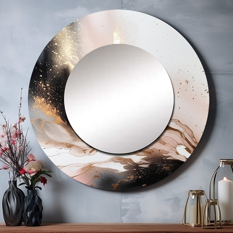 Persell noir or marbre texture - miroir mural décoratif en marbre, miroir rond noir, impression d'art en métal, 36 po x 36 po