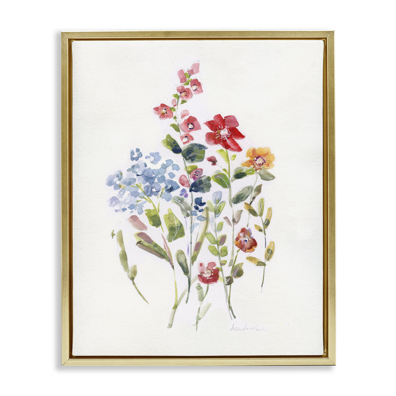 «Mixed Wildflower Buds Floater» par Sally Swatland, Cadre flottant métallique doré, H 21 po x l 17 po