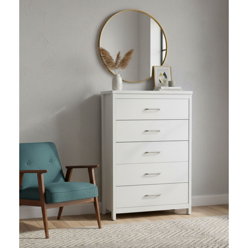 Selena Slide Logic 5 Drawer Dresser, White