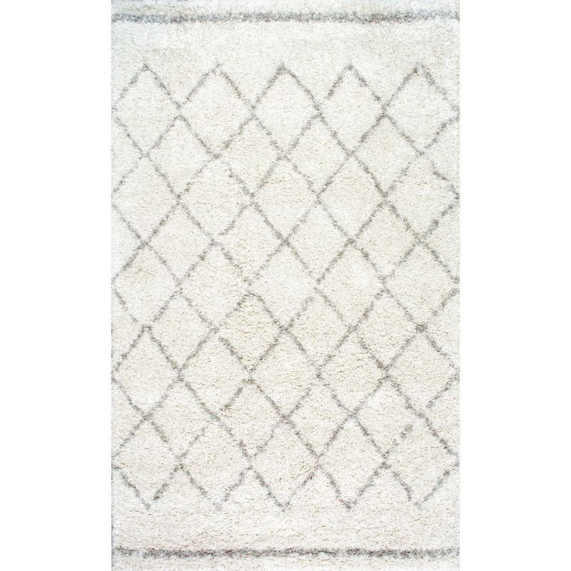 Tapis blanc cassé à motif géométrique Reva, Rectangle 7 pi 6 po x 9 pi 6 po