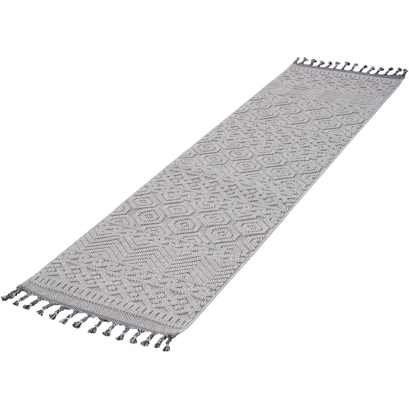 White Geometric 2X8 Loom & Area Rug, Non-Shedding Stain-, For Eat-In Kitchen Study, , Pet Approved Stain Non-Shedding, High-Traffic Areas, And