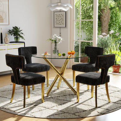 Ensemble de salle à manger sur pied moderne en verre trempé avec chaise Chenin