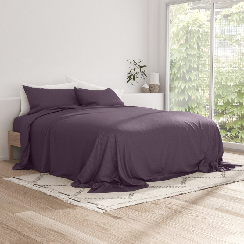 Twin Purple Embossed Microfiber Deep Pocket Sheet Set