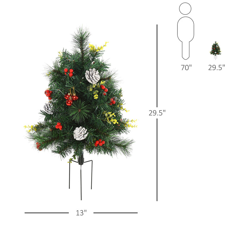 Paquet de 2 arbres de Noël pour l'extérieur, pin artificiel sans cordon avec piquets