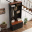 Portemanteau d'entrée avec banc et rangement, portemanteau de ferme 5 en 1 avec 7 crochets, banc avec portemanteau avec tablettes de rangement pour le couloir, noir-2123101498