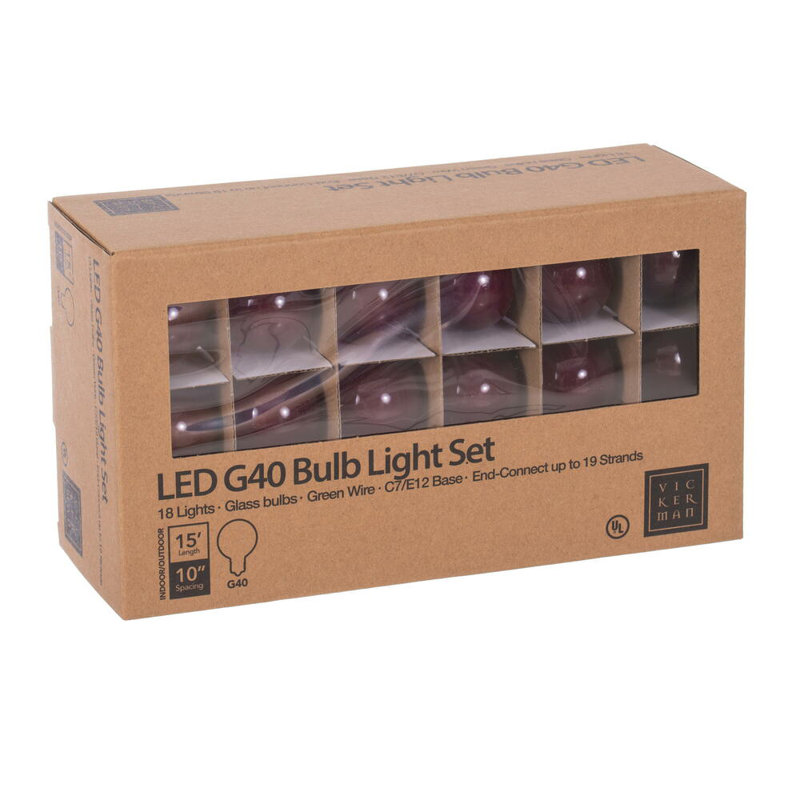 18Lt LED Glass G40-E12 Filament End-Connecting Set, Purple