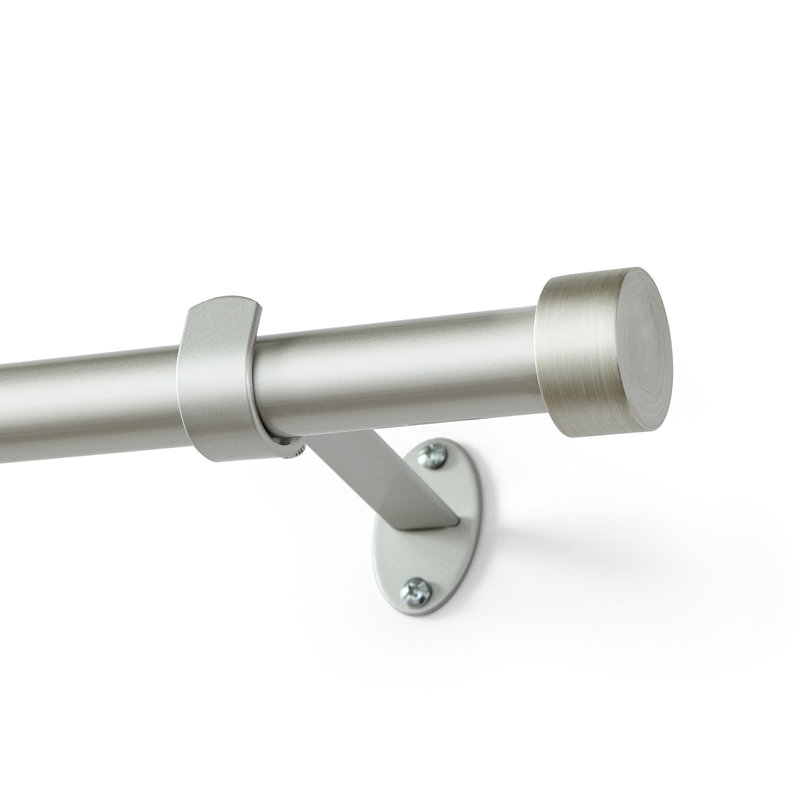 Tringle à rideau simple réglable 1 po avec embout de style contemporain Victorine, Nickel poli, 86 po - 120 po