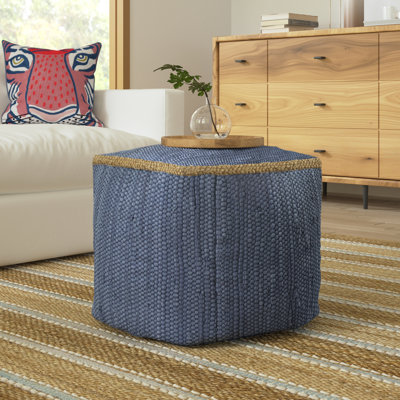 Dillon Transitional Jute Bordered Cotton Handmade Ottoman Pouf by Evette Rios
