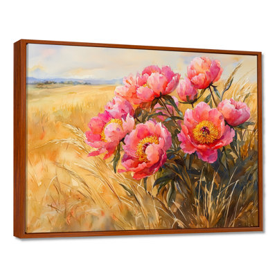 Pivoines de campagne Ioma dans le champ d'ambre I - pivoines, art mural