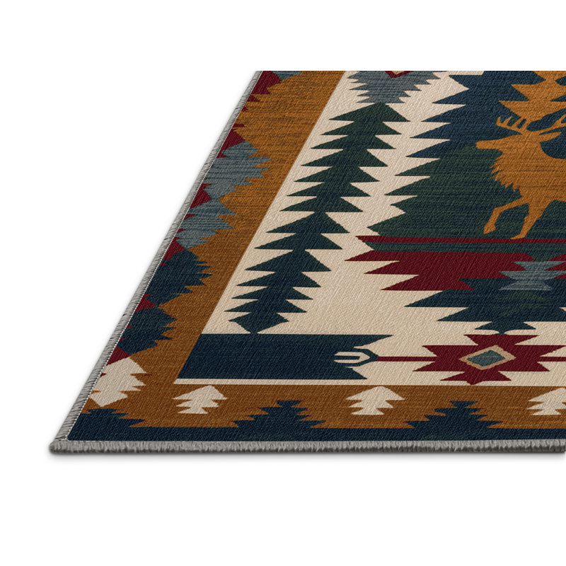 Washable Elk Southwestern Area Rug, Rectangle 4' x 6'