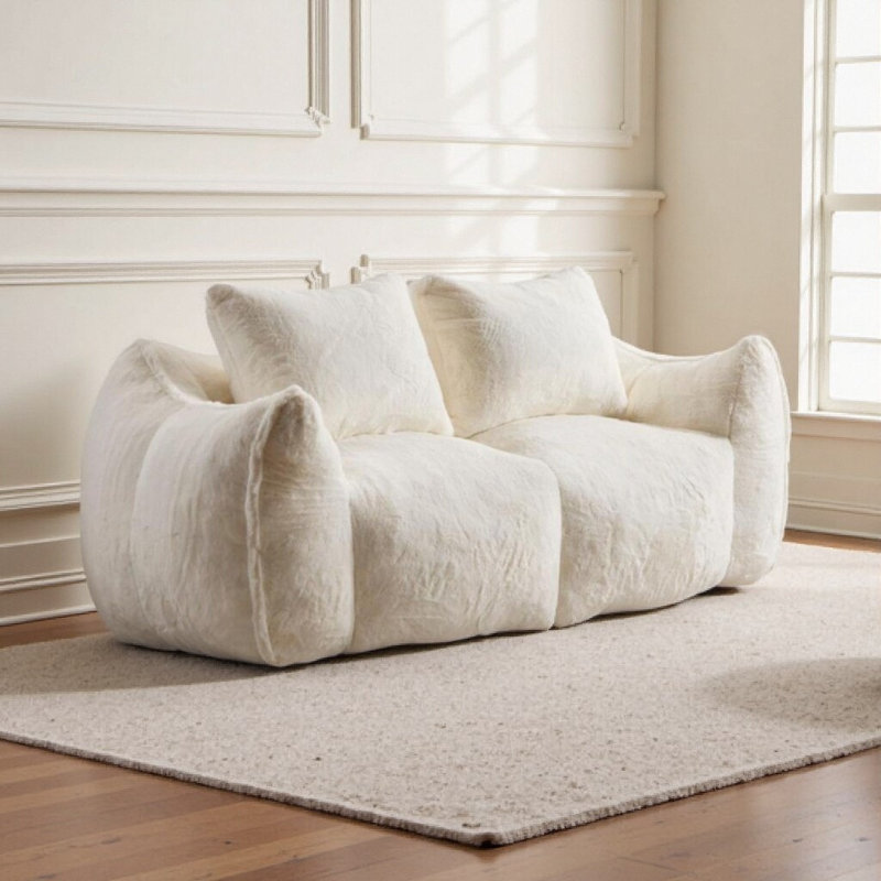 Giant Bean Bag Couch for Adults, Ultra Soft Fluffy Loveseat Bean Bag Sofa, Chase Lounge Chair Indoor for Living Room Bedroom, No Assembly Required Cozy Reading Chair with Pillows