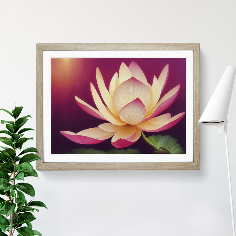 Engaging Lotus Flower 1 Piece Single Picture Frame Wall Art, 25cm H x 34cm W x 2cm D, Oak Framed