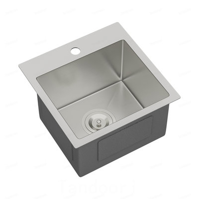 15" x 15" x 9" Stainless Steel Drop In Kitchen Sink - 15 Inch Drop-in Topmount Sinks 16 Gauge Single Bowl Bar Sink