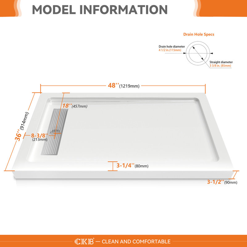 48'' W 36'' D Rectangle Shower Base