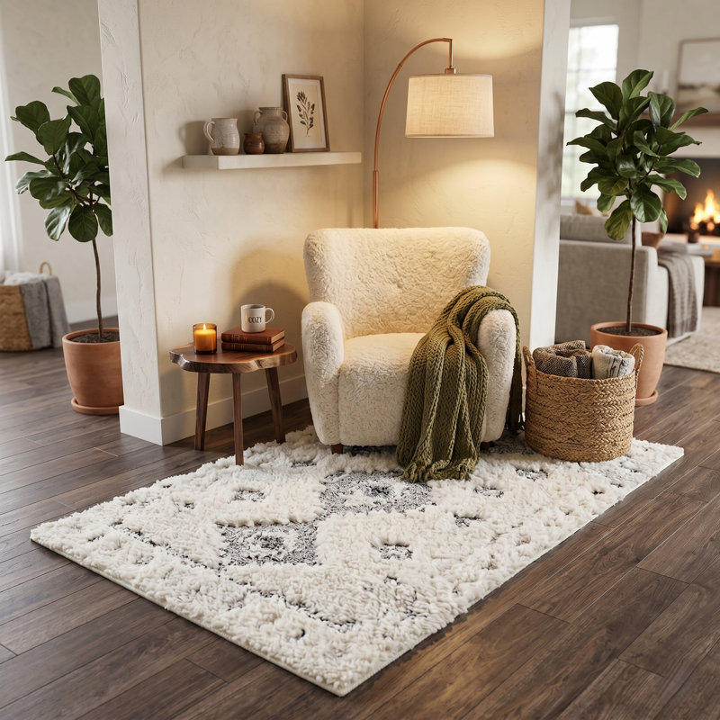 Tapis gris diamant à poils longs, Rectangle 2 pi 7 po x 4 pi 11 po