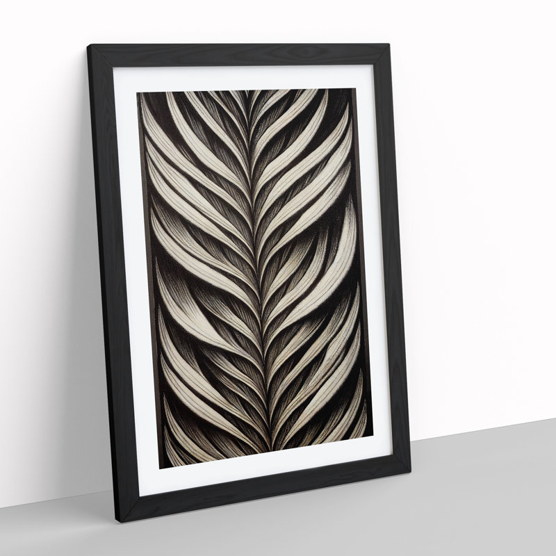 XV1022-4715X Traditional Feather - Print, Black Framed, 36cm H x 27cm W, White