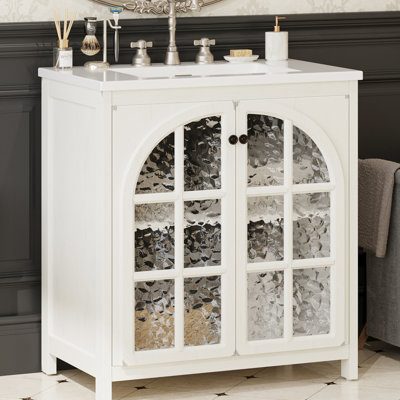 31-Inch -Style Bathroom Vanity Featuring A Ceramic Sink, Doors, And Adjustable Shelves For Small 31" Vintage With Rectangle Versatile Storage Warm
