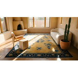 Antique Chinese - Art Deco Large Room Size Wool Yellow Rug