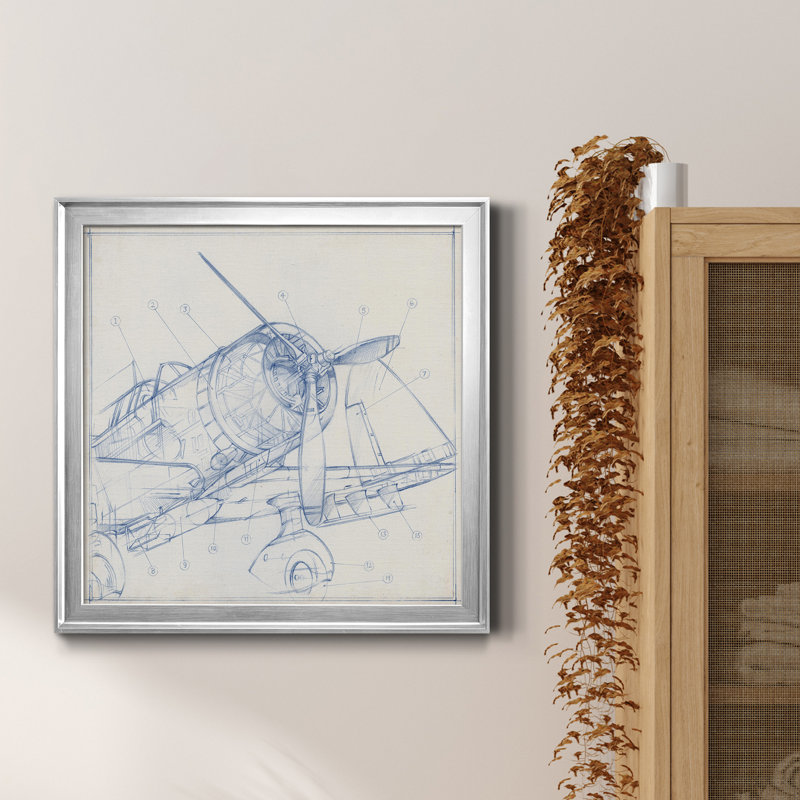 Croquis mécanique d'avion I-Premium, reproduction encadrée - prêt à être accroché, H 17,5 po x l 17,5 po x P 1,5 po