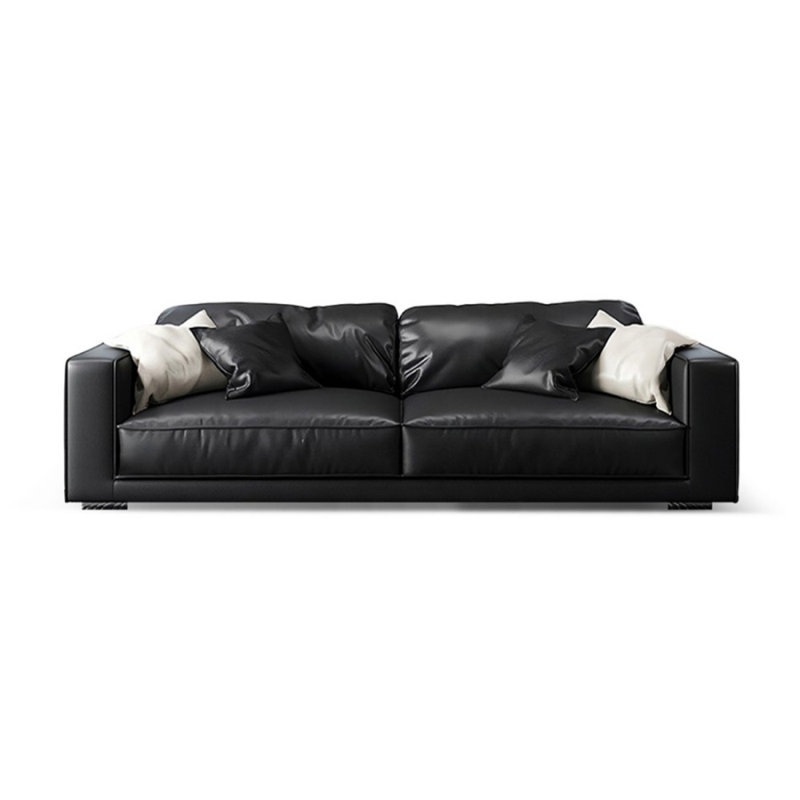 Causeuse-coussin standard en cuir véritable noir, 30.71" H x 85.83" W x 43.31" D, Noir