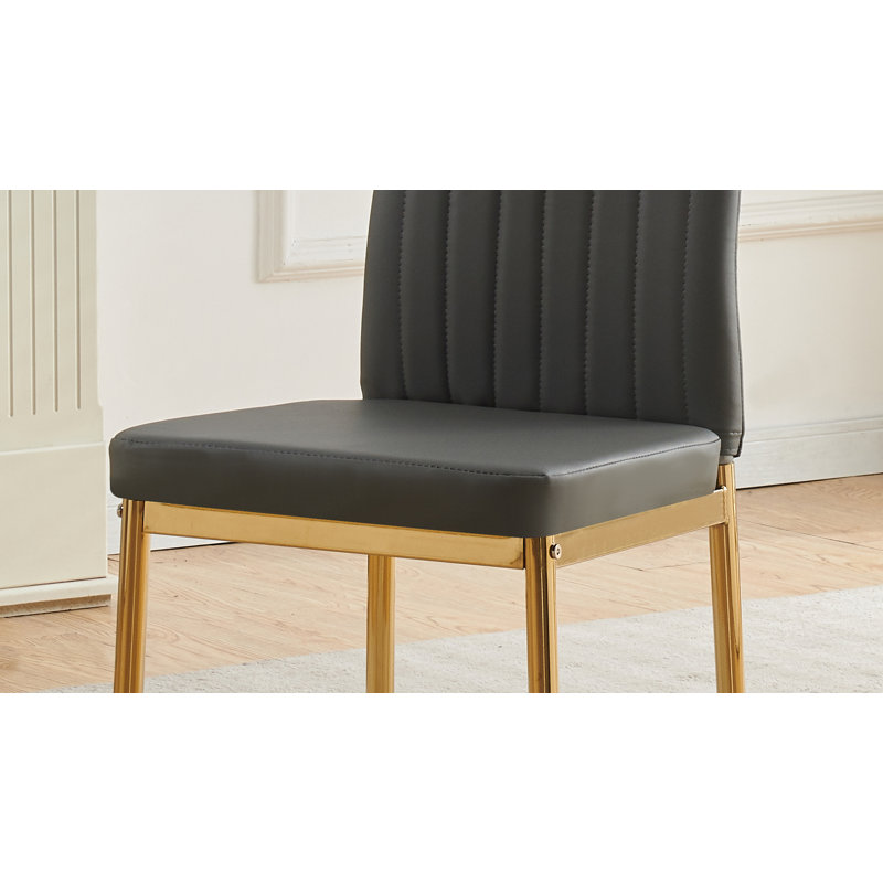 Glitz Faux Leather Dining Chairs with Gold Legs, Grey