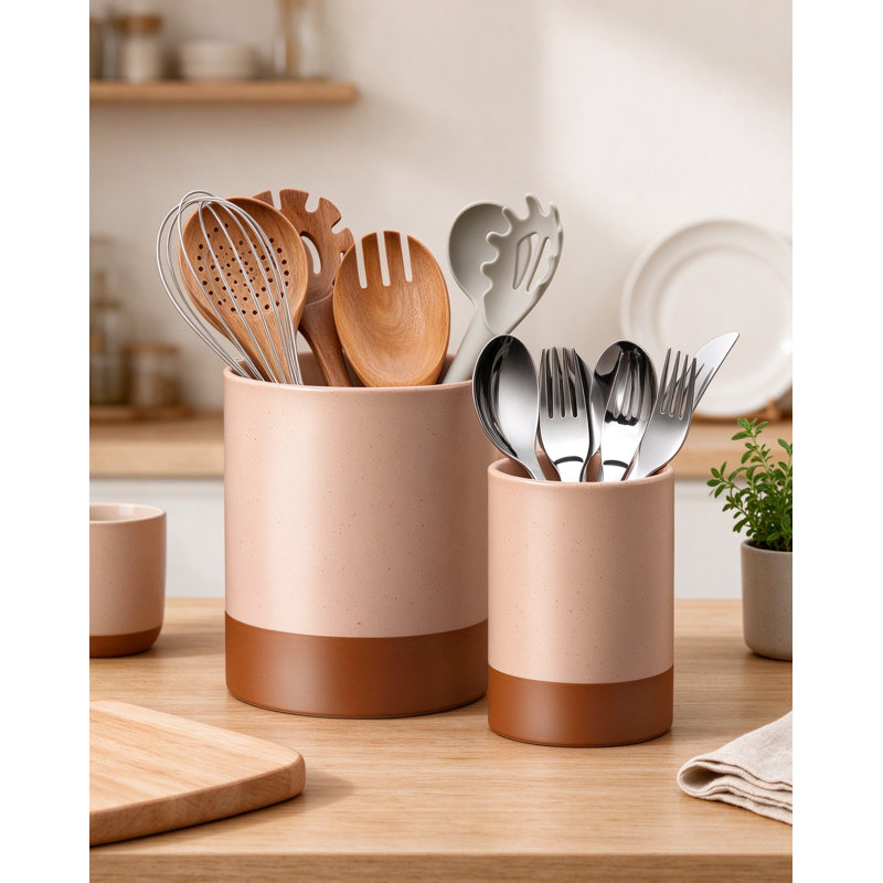 Ensemble de pots à ustensiles en céramique pour comptoir, style champêtre, organisateur d'ustensiles de cuisine polyvalent, rangement robuste en céramique pour spatules, cuillères et plus encore.