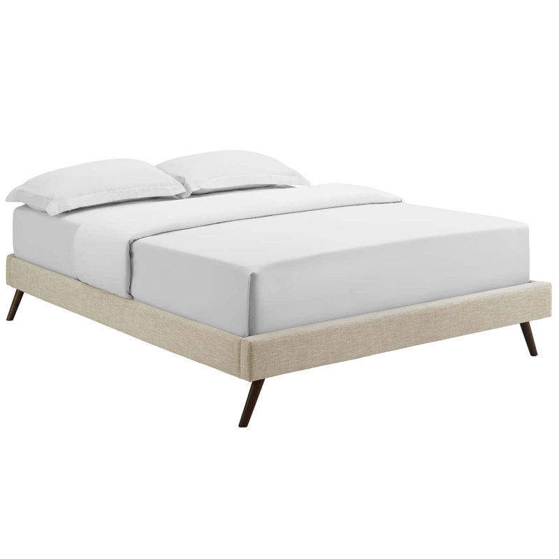 Structure de lit Loryn avec pieds évasés ronds, Mélange de polyester beige, Grand