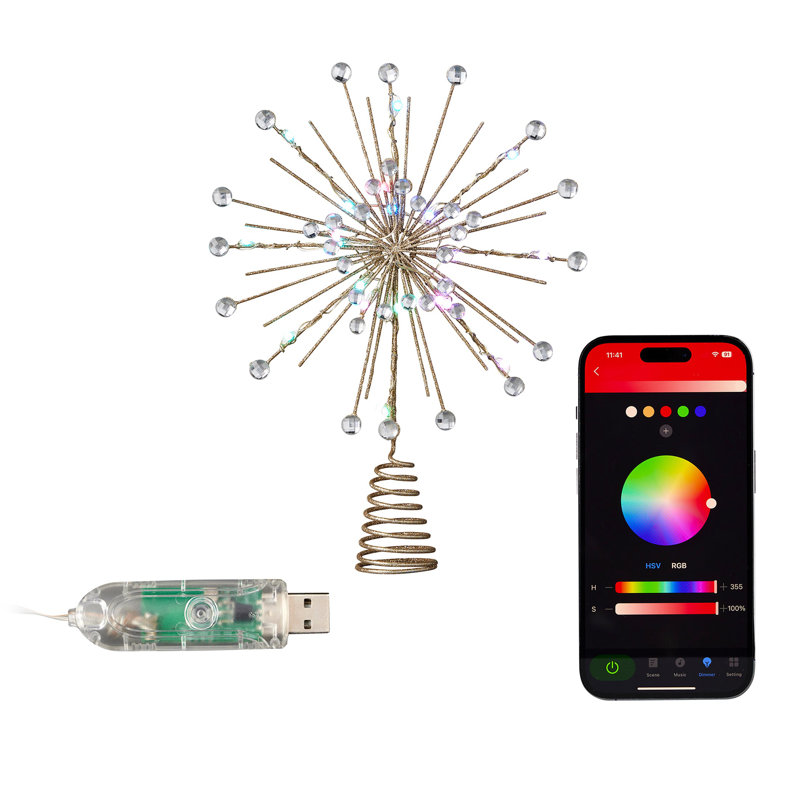 Vivvi App Based Star Burst Tree Topper, 8.8" 20 LEDs