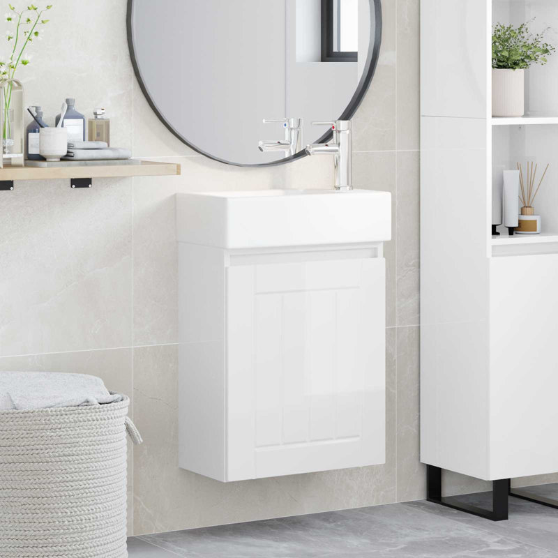 Single Bathroom Vanity with Ceramic Basin, High Gloss White