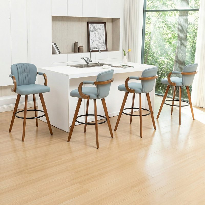 Swivel Upholstered Counter Stool, 4, Counter Stool (67cm Seat Height), Blue