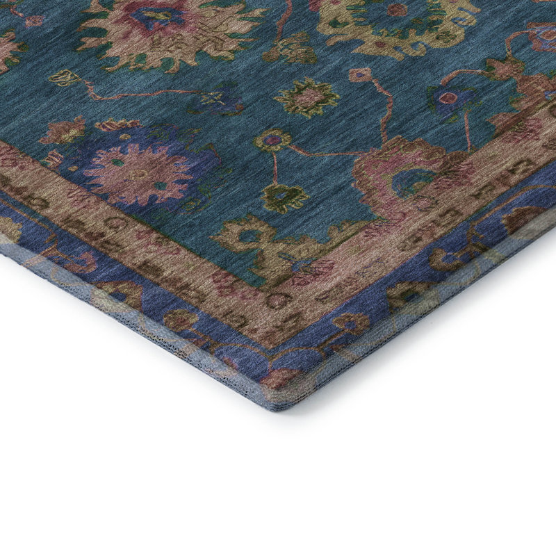 Premium Machine Washable Mayfield AMF2046 Global Rug, Teal, 8' Round