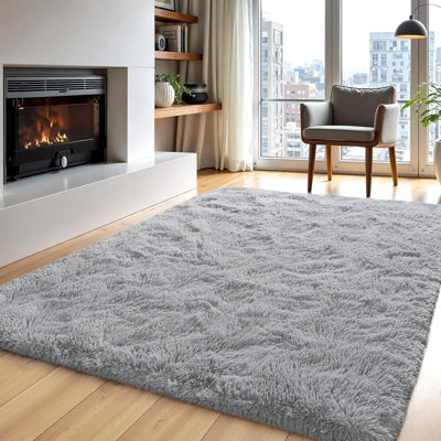 Area Rugs For Living Room Grey Rugs For Bedroom 4X6 Carpet Fluffy Furry Soft Shag Aesthetic Plush High Pile Gray Throw Rug