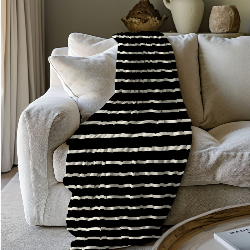 Rayures noires - couverture Sherpa 1 pièce de qualité supérieure 0113, L 50 po x L 60 po