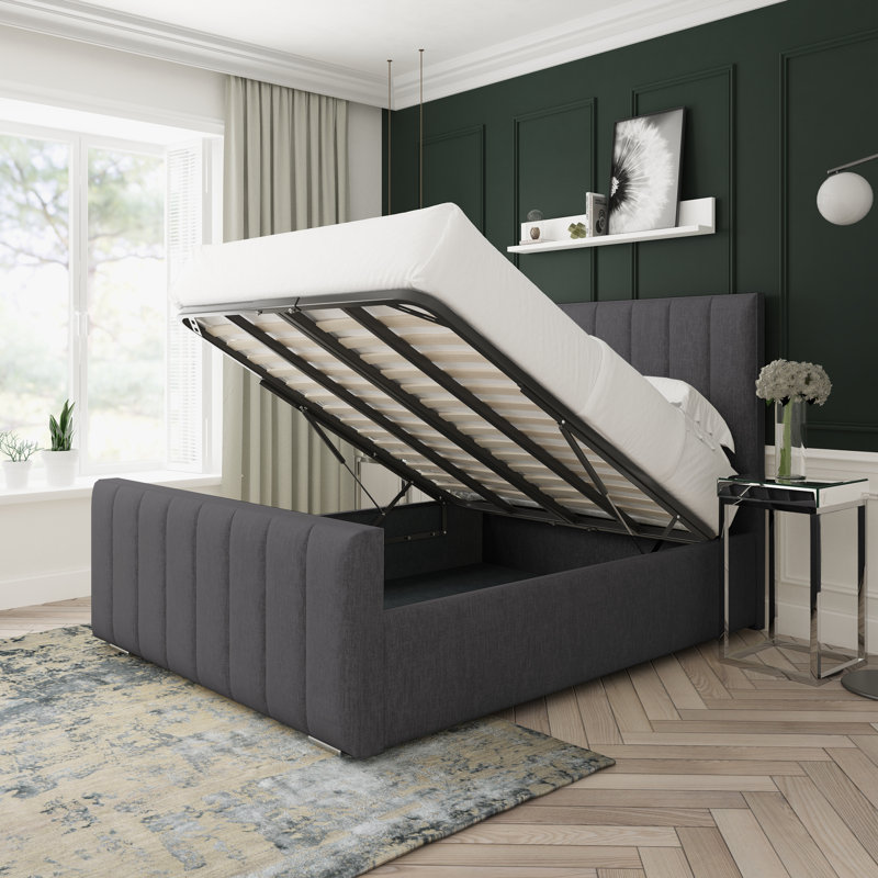 Oakley Chenille Upholstered Ottoman Bed Frame, Black, Super King (6')