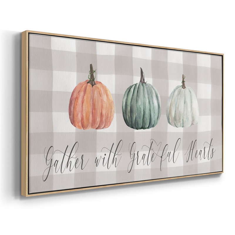 Gather With Grateful Hearts- Framed Gallery Wrapped Canvas -Ready to Hang, 25" H x 49" W, Natural