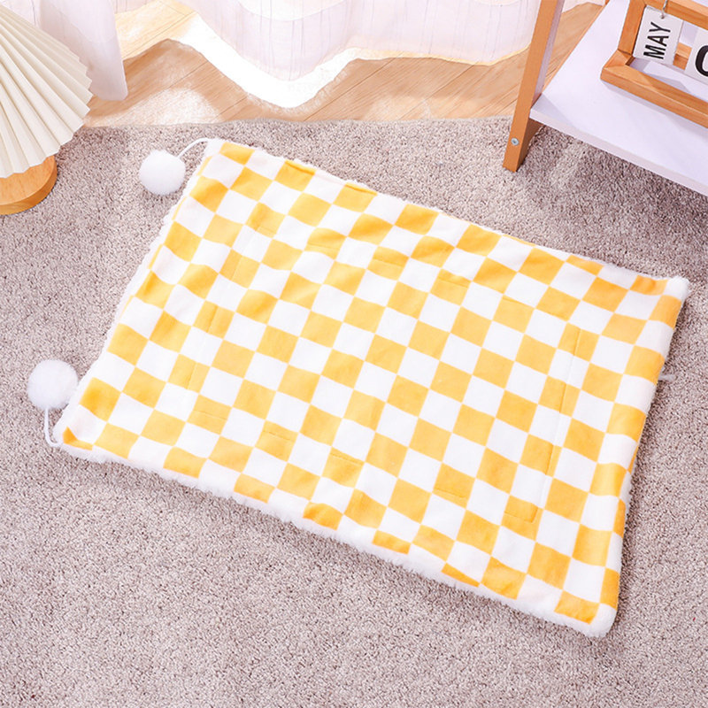 Couverture chaude en damier pour animal de compagnie, 19,69 po x 15,75 po, jaune, Jaune