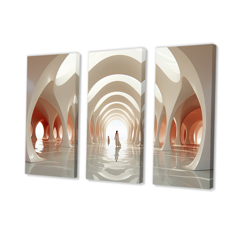 "White Tunnel Contemporary Path" sur toile, reproduction de 3 pièces, H 28 po x l 36 po x P 1 po