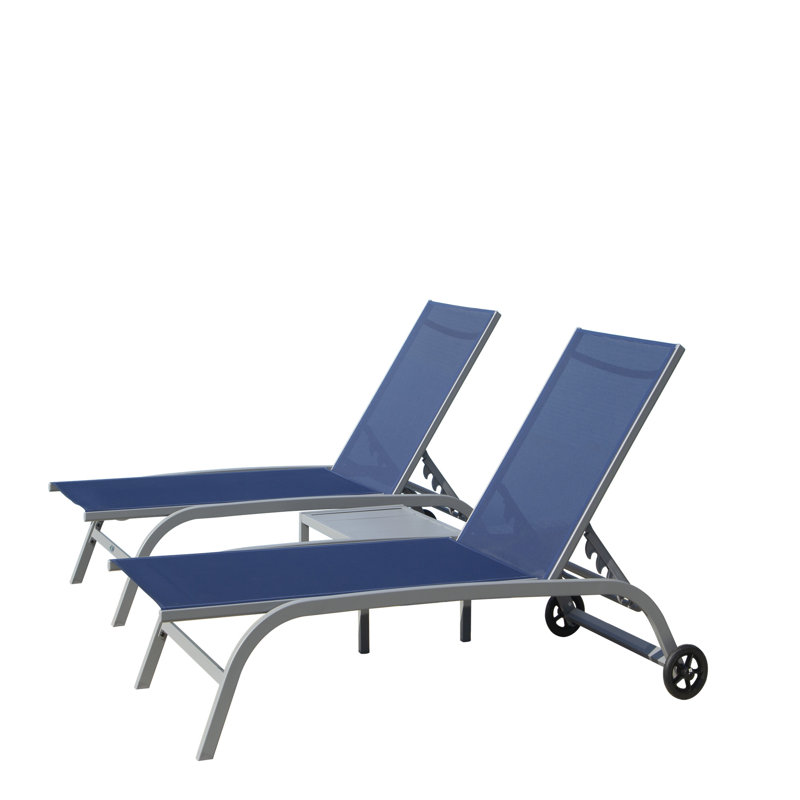 Ensemble de 3 chaises longues d'extérieur, Bleu