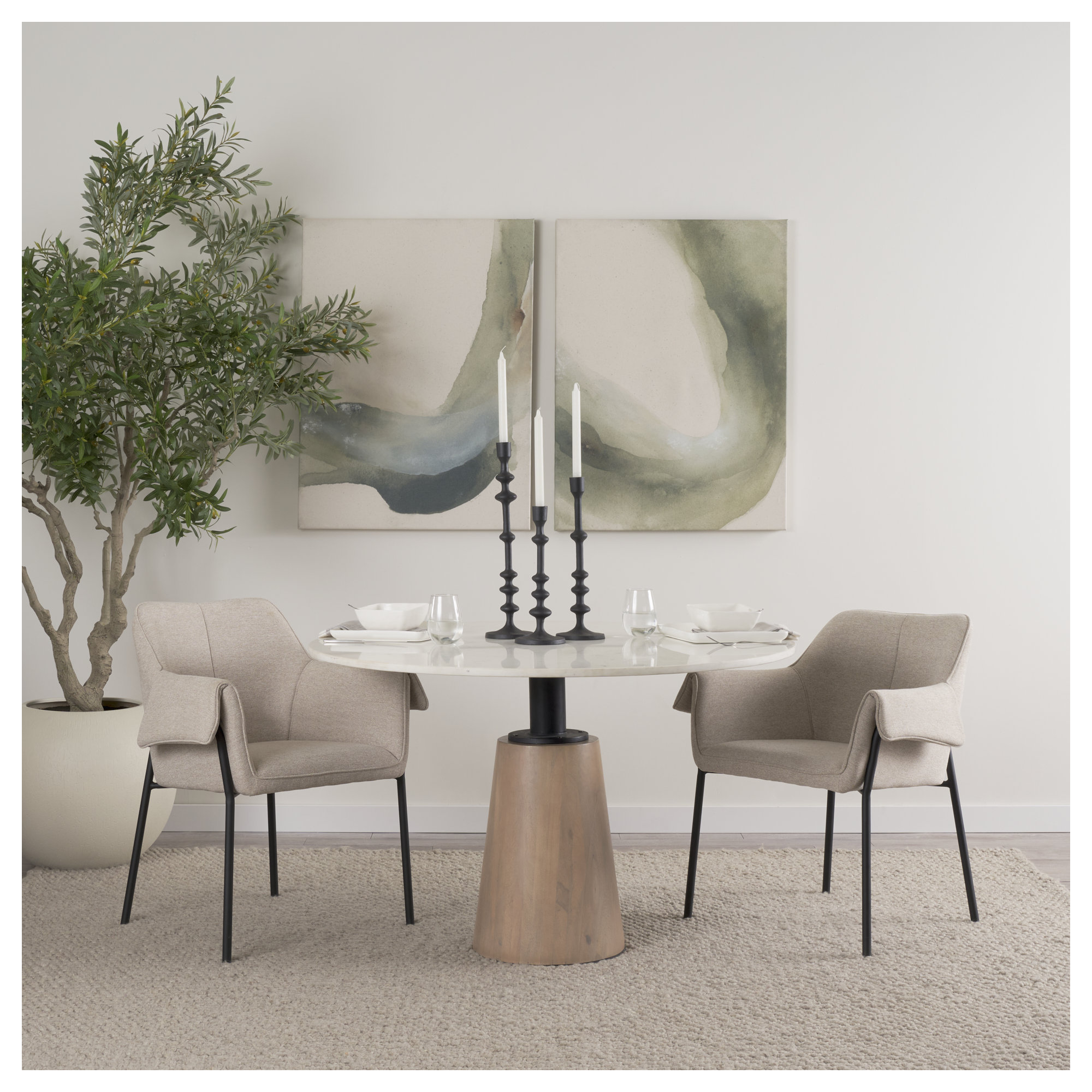 Gloriette Arm Chair Dining Chair, Polyester/Polyester Blend Oatmeal
