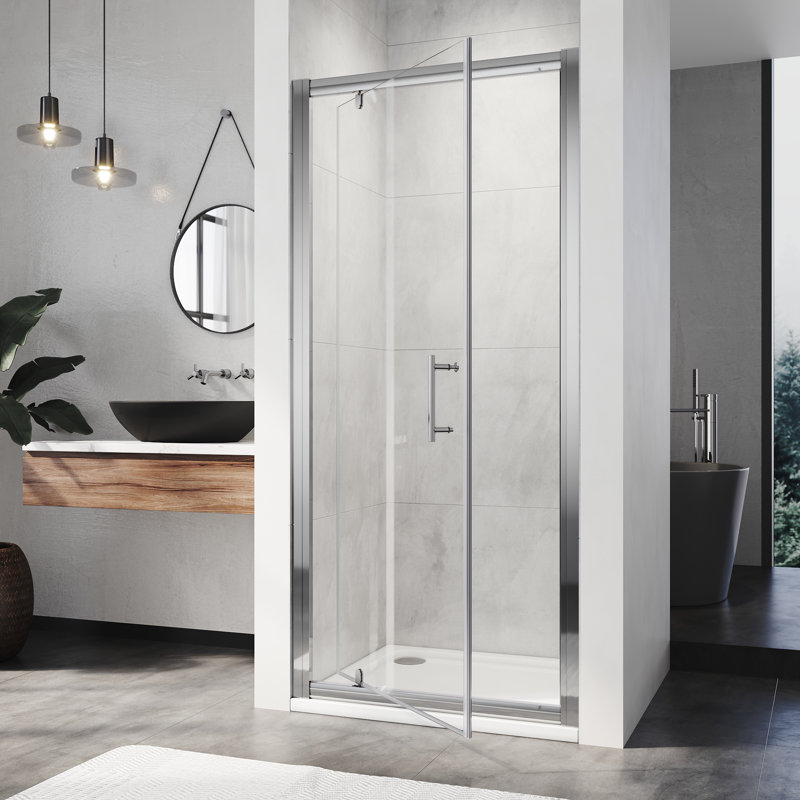 Madarisse Pivot Framed Shower Door with Clear Glass, 185cm H x 70cm W